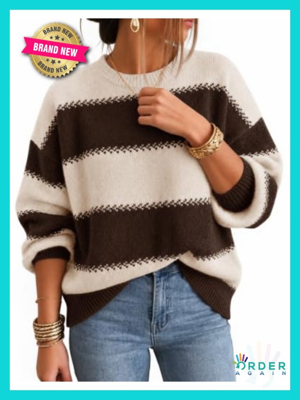 Oversized Striped Long Sleeve Sweater - Cozy Knit Pullover